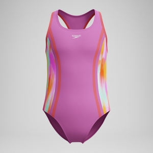 Girl's Print Spliced Racerback One Piece Pink - 16