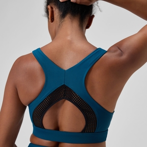 Einfarbiges Highneck-Bikinioberteil mit Netzeinsatz Dunkelpetrol für Damen