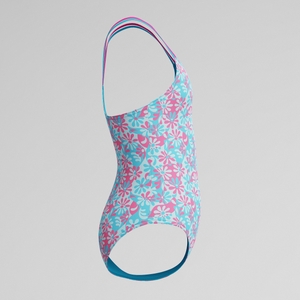 Girls Print Strappy One Piece Blue/Pink