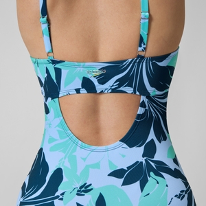 Women's Printed Shirred Tank One Piece Blue/Green