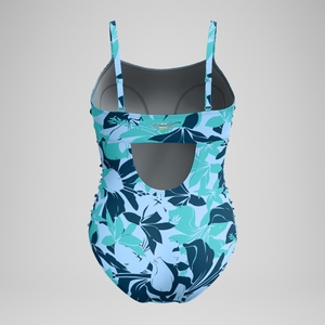 Women's Printed Shirred Tank One Piece Blue/Green