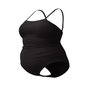 Women's New Plus Solid Shirred Tank One Piece Black