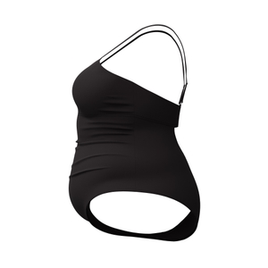 Women's New Plus Solid Shirred Tank One Piece Black