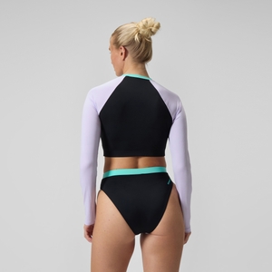 FLU3NTE Einfarbiges langärmliges Rash-Top Schwarz/Lila für Damen
