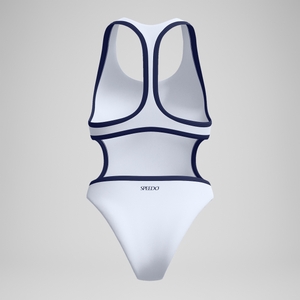 Women's Jetstream Solid Bound Cut Out Swimsuit White/Navy