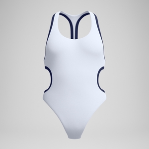 Women's Jetstream Solid Bound Cut Out Swimsuit White/Navy