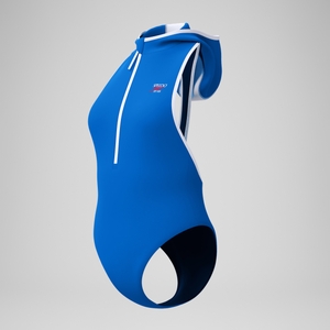 Women's Jetstream Solid Bound Hooded Swimsuit Blue/White