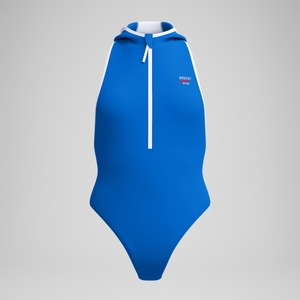 Women's Jetstream Solid Bound Hooded Swimsuit Blue/White