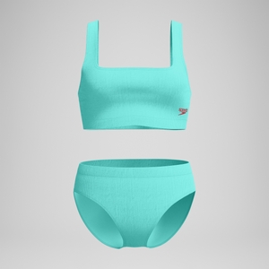 Strukturierter Bikini mit tiefem U-Rückenausschnitt Türkis für Damen