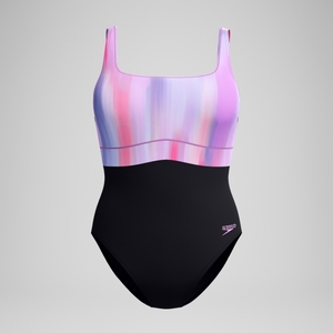 Maillot de bain Femme effet galbant imprimé Contour Eclipse noir/rose