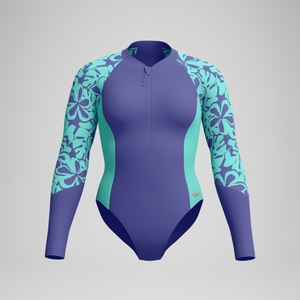 Langärmliger Badeanzug Blau/Grün für Damen