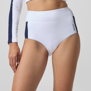 Women's Colourblock Banded Boyleg Bikini Bottom White/Navy - M
