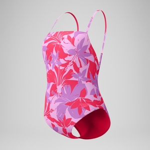 Women's Printed Adjustable Thinstrap One Piece Pink/Purple
