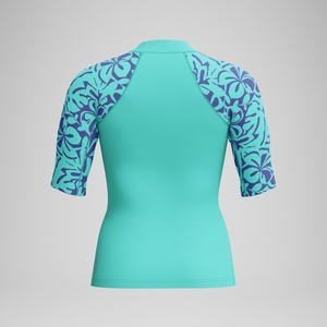 Bedrucktes kurzärmliges Rash-Top Türkis für Damen