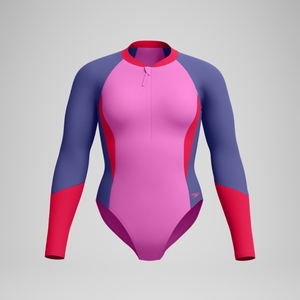 Langärmliger Badeanzug in Colourblock-Optik Pink/Violett für Damen