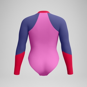 Langärmliger Badeanzug in Colourblock-Optik Pink/Violett für Damen