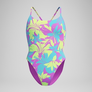 Bedruckter Racerback-Badeanzug mit dünnen Trägern Blau/Gelb für Damen