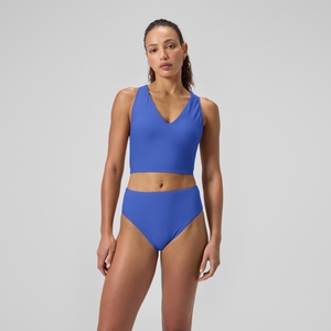 Women's Solid Hi Waist Bikini Bottom Blue - XL