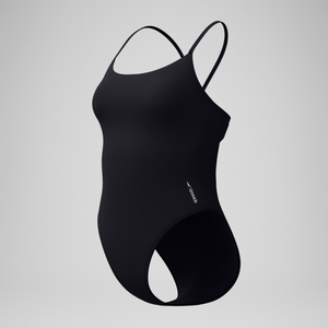 Women's Solid Thin Strap Racerback Swimsuit Black