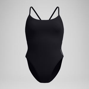 Women's Solid Thin Strap Racerback Swimsuit Black