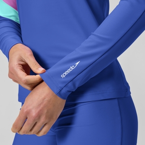 Langärmliges Rash-Top in Colourblock-Optik Blau für Damen
