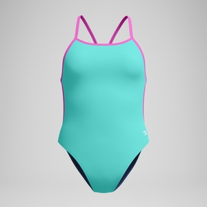 Club Training Einfarbiger Badeanzug mit V-Rückenausschnitt Türkis/Pink für Damen