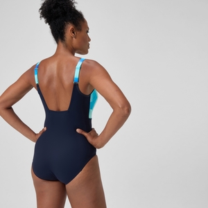 Women's Shaping Printed Contour Eclipse Swimsuit Navy/Green