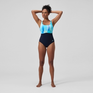 Women's Shaping Printed Contour Eclipse Swimsuit Navy/Green