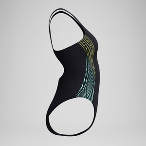 Women's Placement Muscleback Swimsuit Black/Yellow