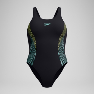 Women's Placement Muscleback Swimsuit Black/Yellow