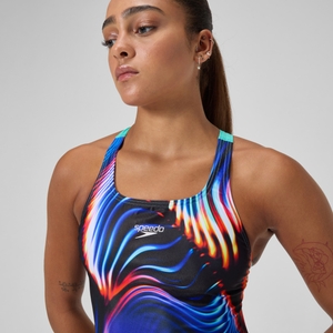 Maillot de bain Femme Club Training Leaderback imprimé noir/bleu