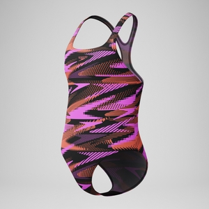 Girls' HyberBoom Printed Medalist Swimsuit Black/Pink