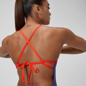 Club Training Einfarbiger Badeanzug mit Rückenschnürung Blau/Pink für Damen