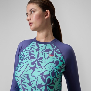 Bedrucktes langärmliges Rash-Top Blau/Grün für Damen