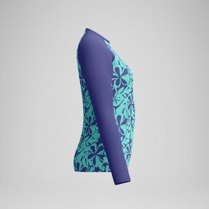 Bedrucktes langärmliges Rash-Top Blau/Grün für Damen