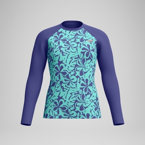 Bedrucktes langärmliges Rash-Top Blau/Grün für Damen