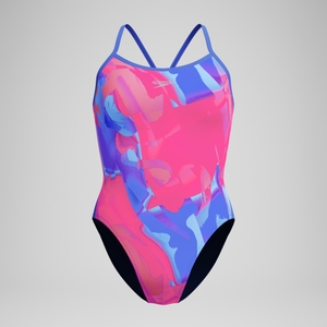 Women's Club Training Printed Turnback Swimsuit Blue/Pink