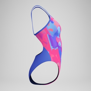 Women's Club Training Printed Turnback Swimsuit Blue/Pink
