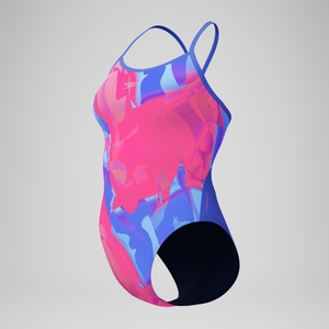 Women's Club Training Printed Turnback Swimsuit Blue/Pink