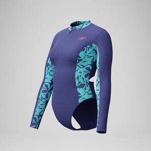 Women's Long Sleeve Panel Swimsuit Blue/Green