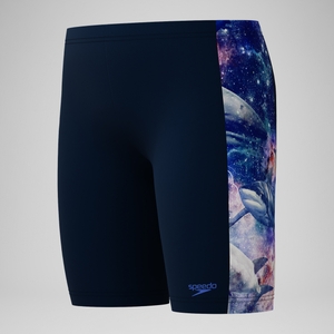Schwimmhose mit Digital-Panel Marineblau für Jungen