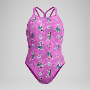 Club Training Bedruckter Starback-Badeanzug Pink/Grün für Damen