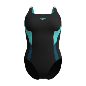 Women's Shaping Solid Splice One Piece Black/Turquoise
