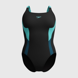 Women's Shaping Solid Splice One Piece Black/Turquoise