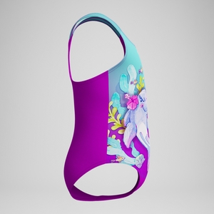 Maillot de bain Fille imprimé numérique violet/turquoise
