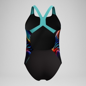 Maillot de bain Fille Digital Placement Powerback noir/bleu