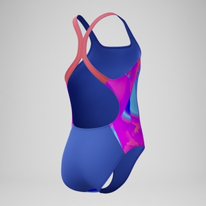 Girls' Digital Printed Powerback Swimsuit Pink/Blue
