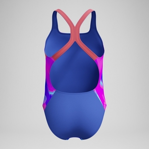 Girls' Digital Printed Powerback Swimsuit Pink/Blue