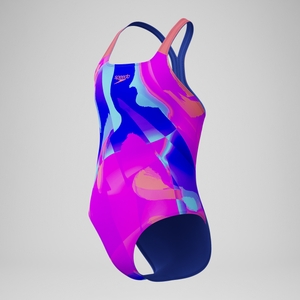 Girls' Digital Printed Powerback Swimsuit Pink/Blue