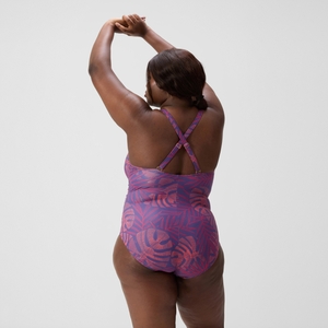 Women's Plus Size Shaping V Neck Swimsuit Pink/Orange